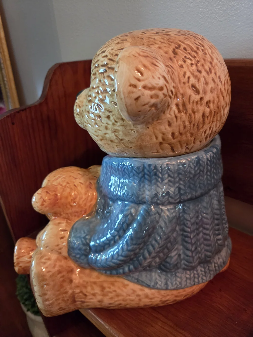 Vintage Papa Teddy Bear And Baby Cookie Jar Cottage Core Grandma